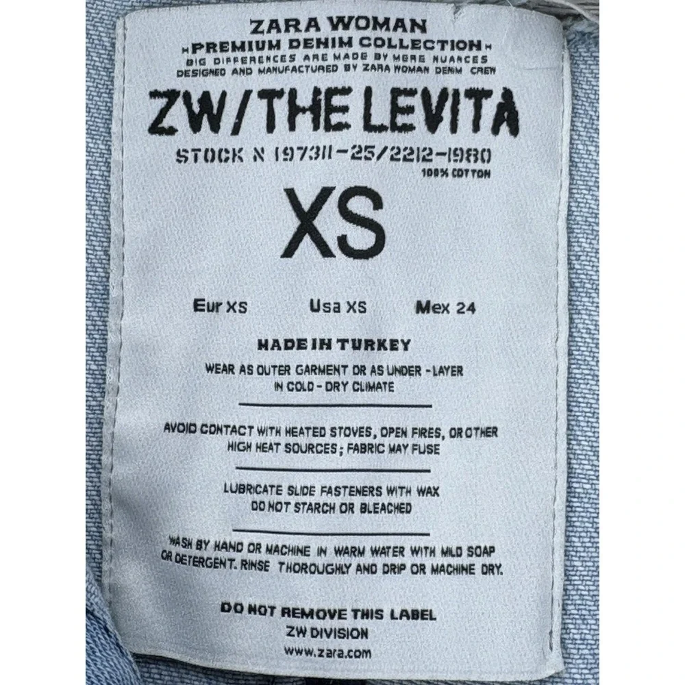 Zara ZW The Levitha Denim Coat Womens XS Light Wash Destroyed Denim Chore Duster